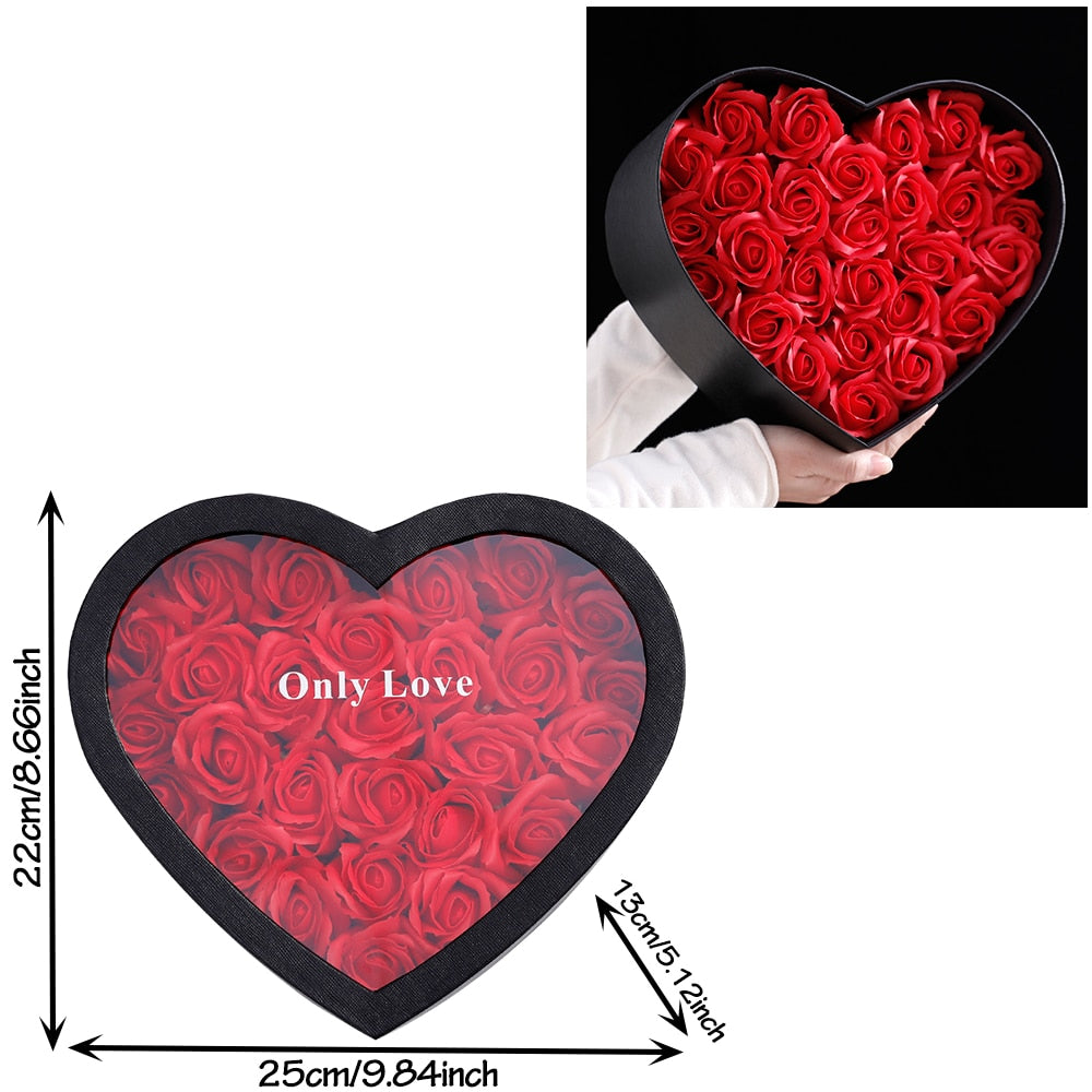 Pcs Velvet Soap Rose Heart Gifts Box Artificial Bouquet Handheld Eternal Flower Valentines Day Wedding Decors 