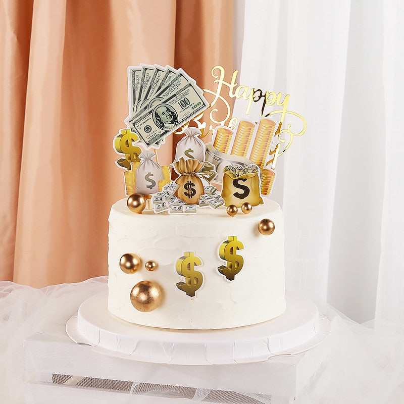 Happy Birthday Wedding Cake Topper Money Set Anniversaire Decoration Flag Party DIY Baking Supplies Cupcake Toppers Baby Shower 