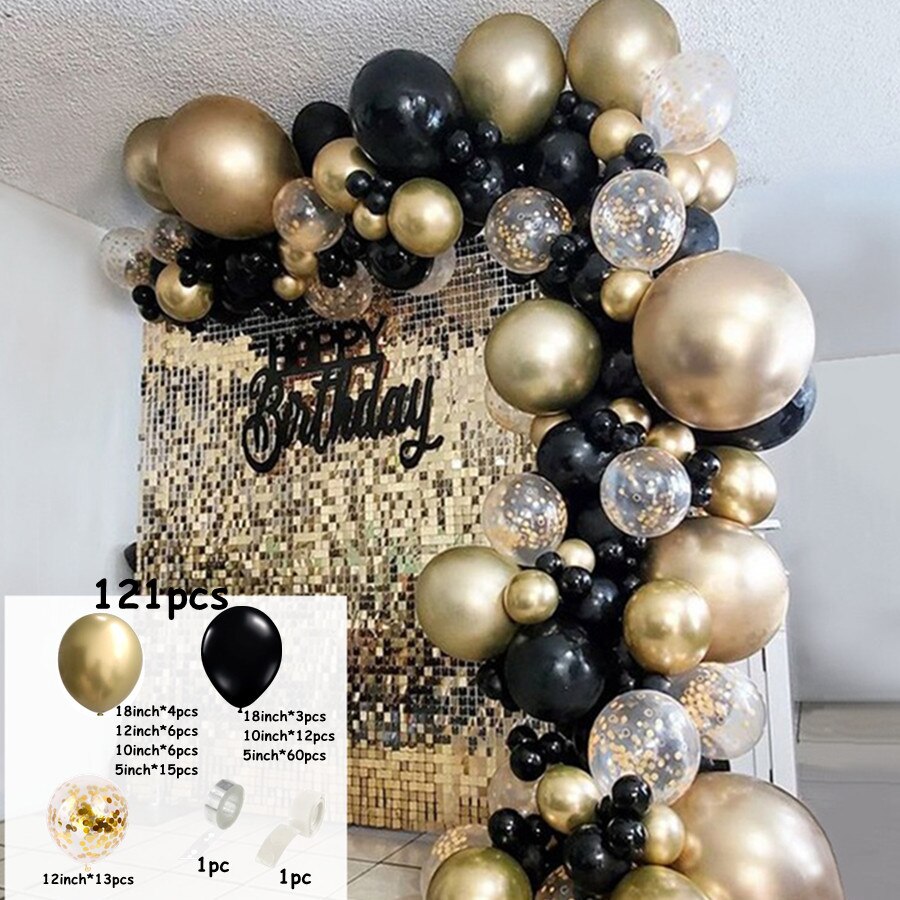 Black Gold Metalic Balloon Garland Arch 4D Ballons Baby Shower Birthday Party Decoration Chrome Kids Globos Wedding Decor Balon PartyDecorHQ