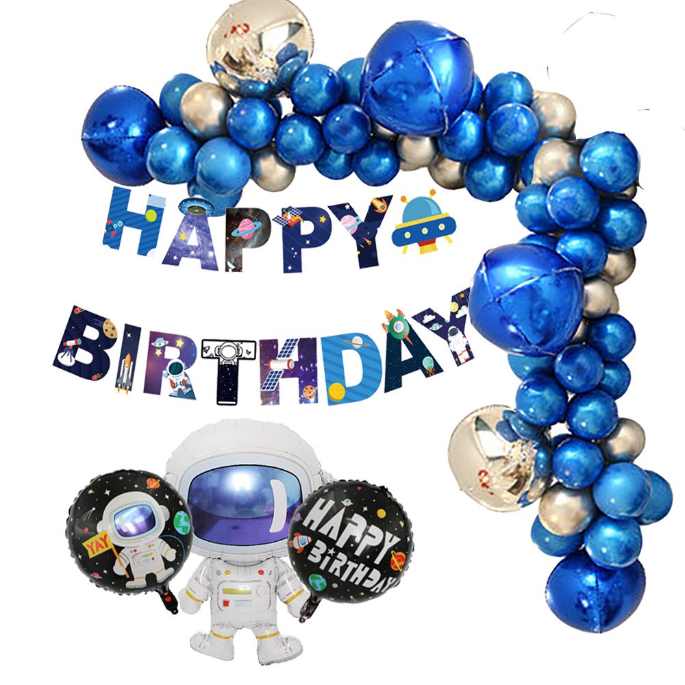 Space Astronaut Theme Birthday Party Decoration Blue Silver Balloon Arch Set Boys rd Supplies Foil 