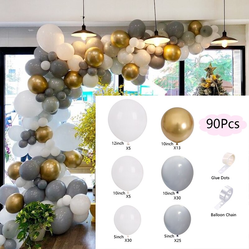 Balloons Arch Set Golden White Balloon Garland Birthday Balloon Arch kit Wedding Baby Baptism Shower Party Balloon Decoration PartyDecorHQ