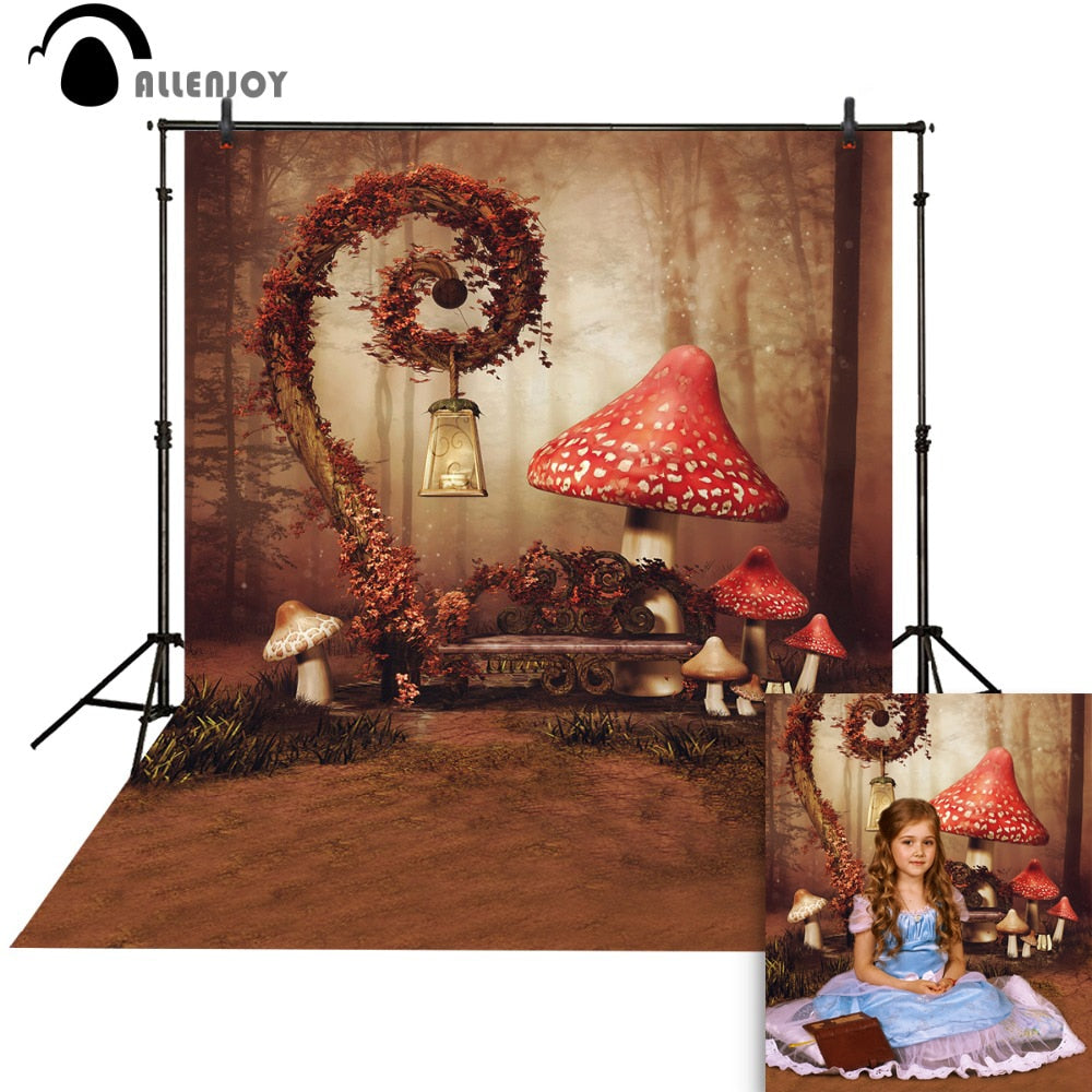 Forest Photography Backdrop Mushroom Fairy Girl Wonderland Kids Photocall Photobooth Background Photo Studio 