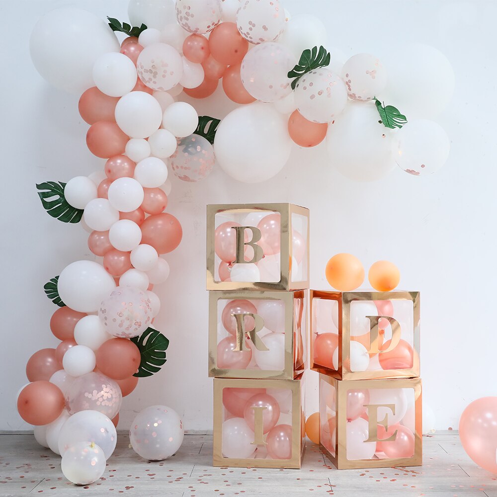 Set Rose Gold Bride Balloon Box Transparent Letter Graduation Birthday Wedding Decorations Baby Shwoer Home Decor 