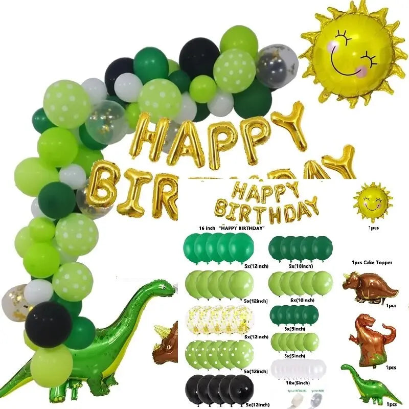 Jungle Wildlife Aluminum Foil Balloon Garland Baby Shower One Year Old Birthday Decoration Green Arch Kit Party Supplies Inflatable Decorations