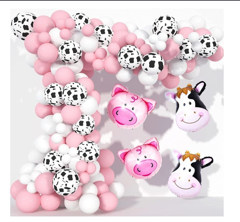 Cow Themed Birthday Party Decoration Balloon Arch Kit Pig Foil Print Girl Baby Shower Supplies Inflatable Decorations