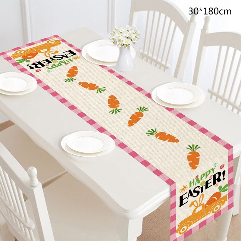 pc Easter Eggs Bunny Printed Table Runner Tablecloth Happy Party Decoration Home Rabbit Flag Deco 