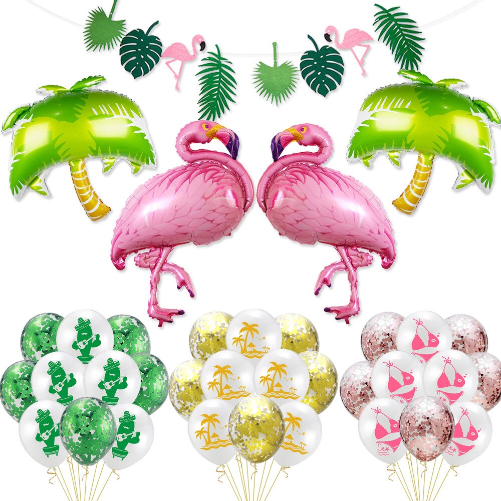 Hawaii Birthday Party Decoration Flamingo Pineapple Foil Balloon Palm Leaf Banner Girls Summer Baby Shower Supplies 