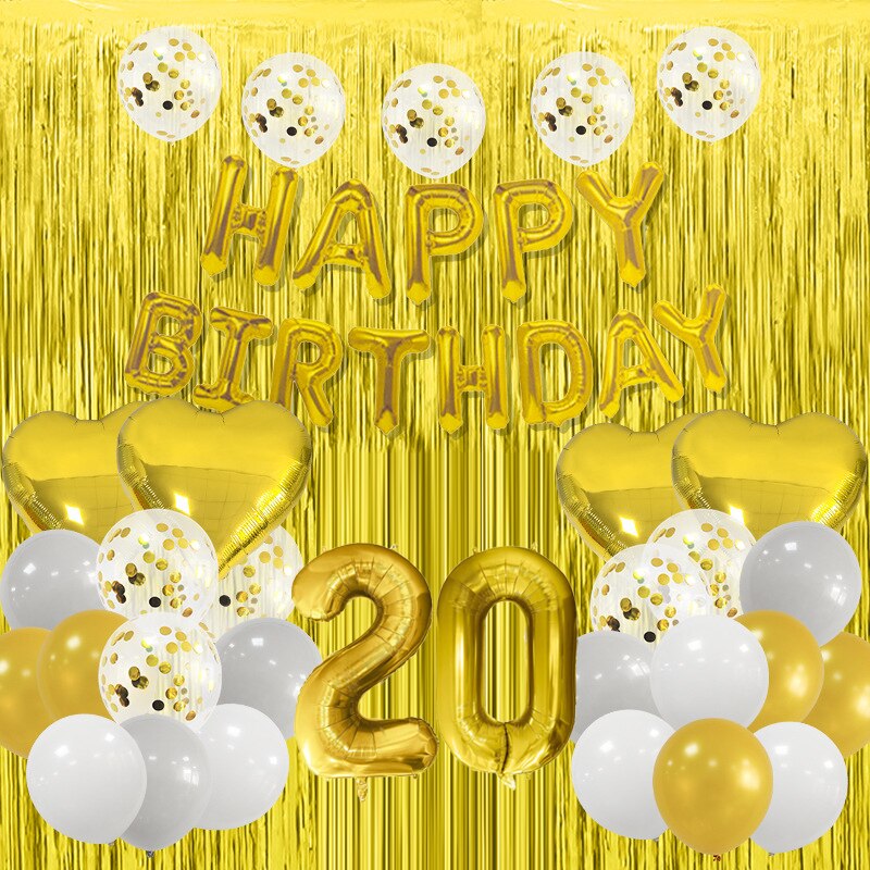 Happy Birthday Party Decorations Gold Latex Balloons Kit Foil Curtain Confetti st th 