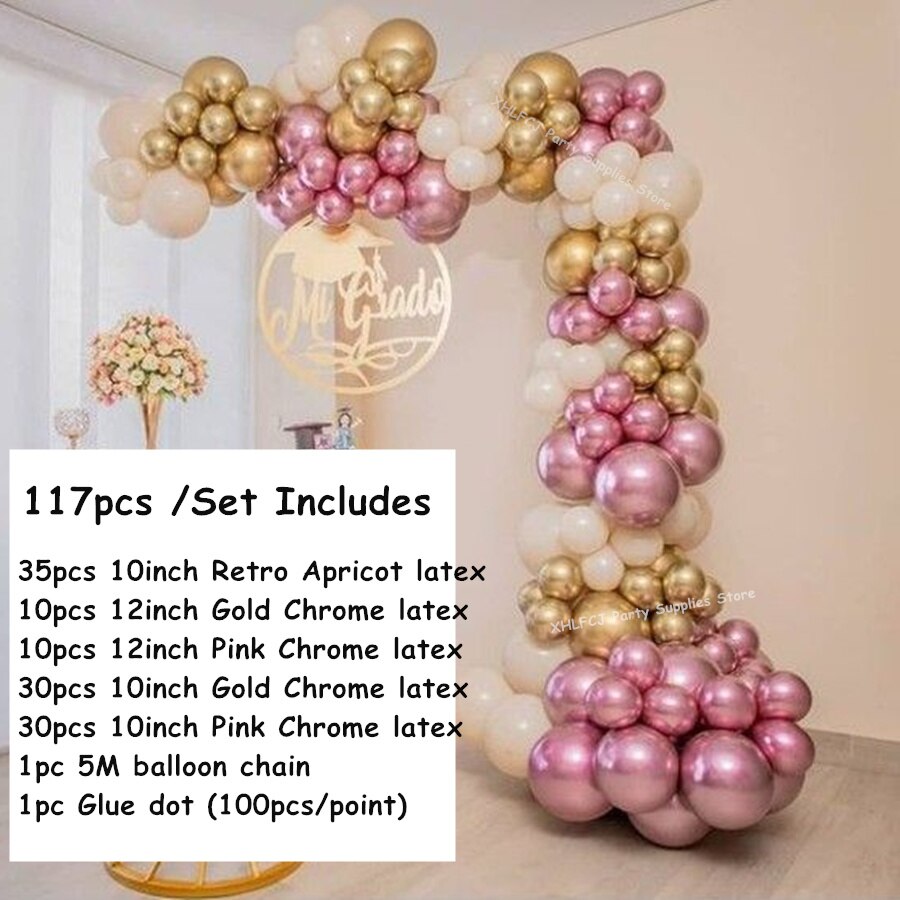 Gold Pink Metal Retro Apricot Latex Balloons Garland Arch pcs Kit Baby Birthday Party Decor Chrome Balloon Wedding Supplies Inflatable Decorations