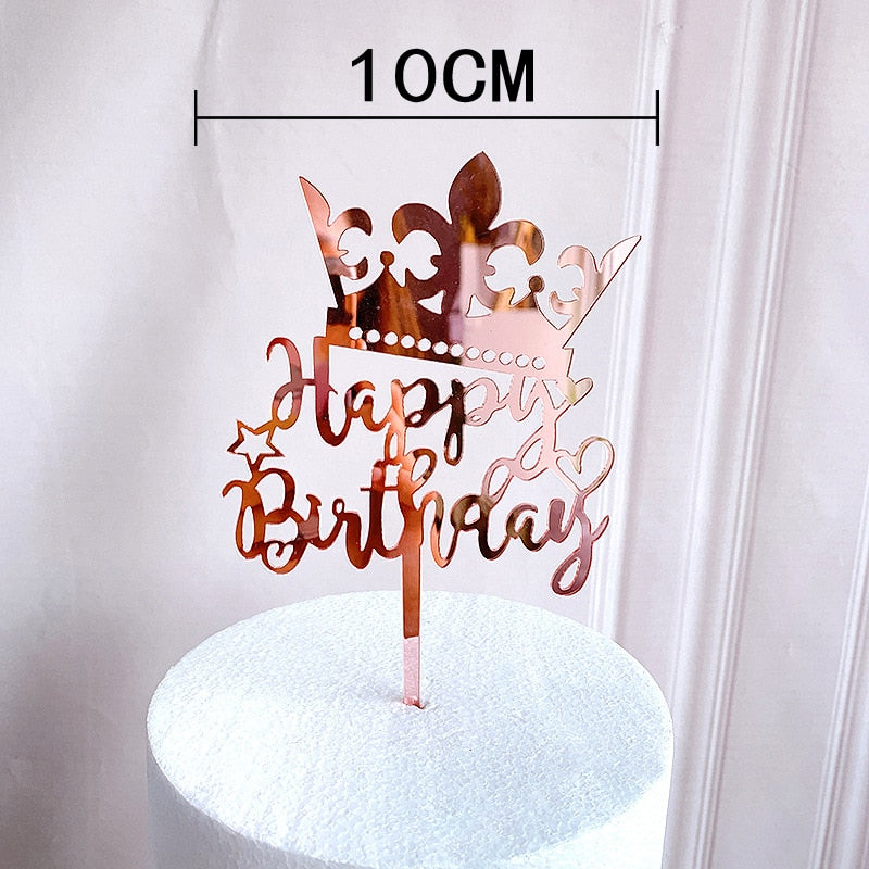 Rose Gold Birthday Party Cake Decorating Tools Happy Girl Boy Acrylic Topper Baby Shower Dessert Accessories 