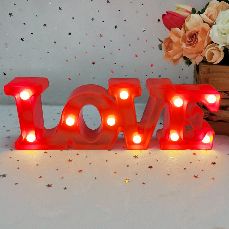 Romantic Love Heart Led Letter Lamp Valentine's Day Red Pink Night Light Ornament Wedding Birthday Party Home Room Decoration 