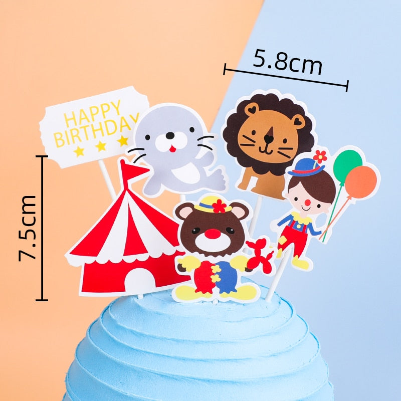 Circus Birthday Decor Cake Topper Clown Elephant Lion Boy Happy Decoration Prince Kid Party Gifts 