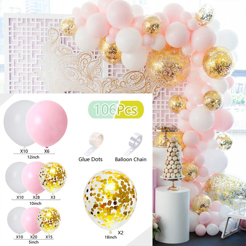 Balloons Arch Set Pink White And Confetti Garland Birthday Party Balloon Arch Kit Baby Baptism Shower Wedding Balloon Decoration PartyDecorHQ