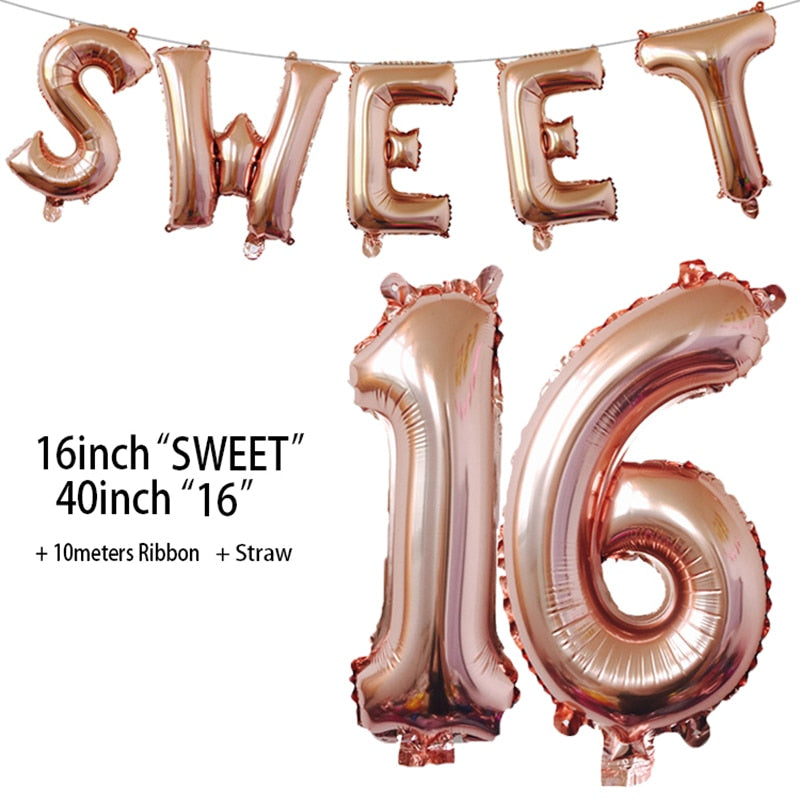 Sweet Party Decorations Supplies Sixteen Birthday Years Number Foil Balloons 