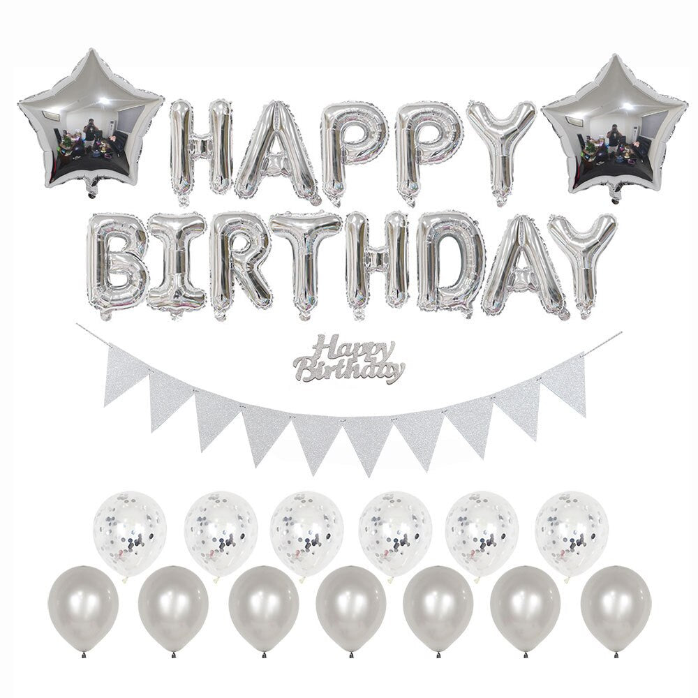 PCS Happy Birthday Balloons Banner Kit Gold Confetti Balloon Boy Girl Party Decoration Star Foil 