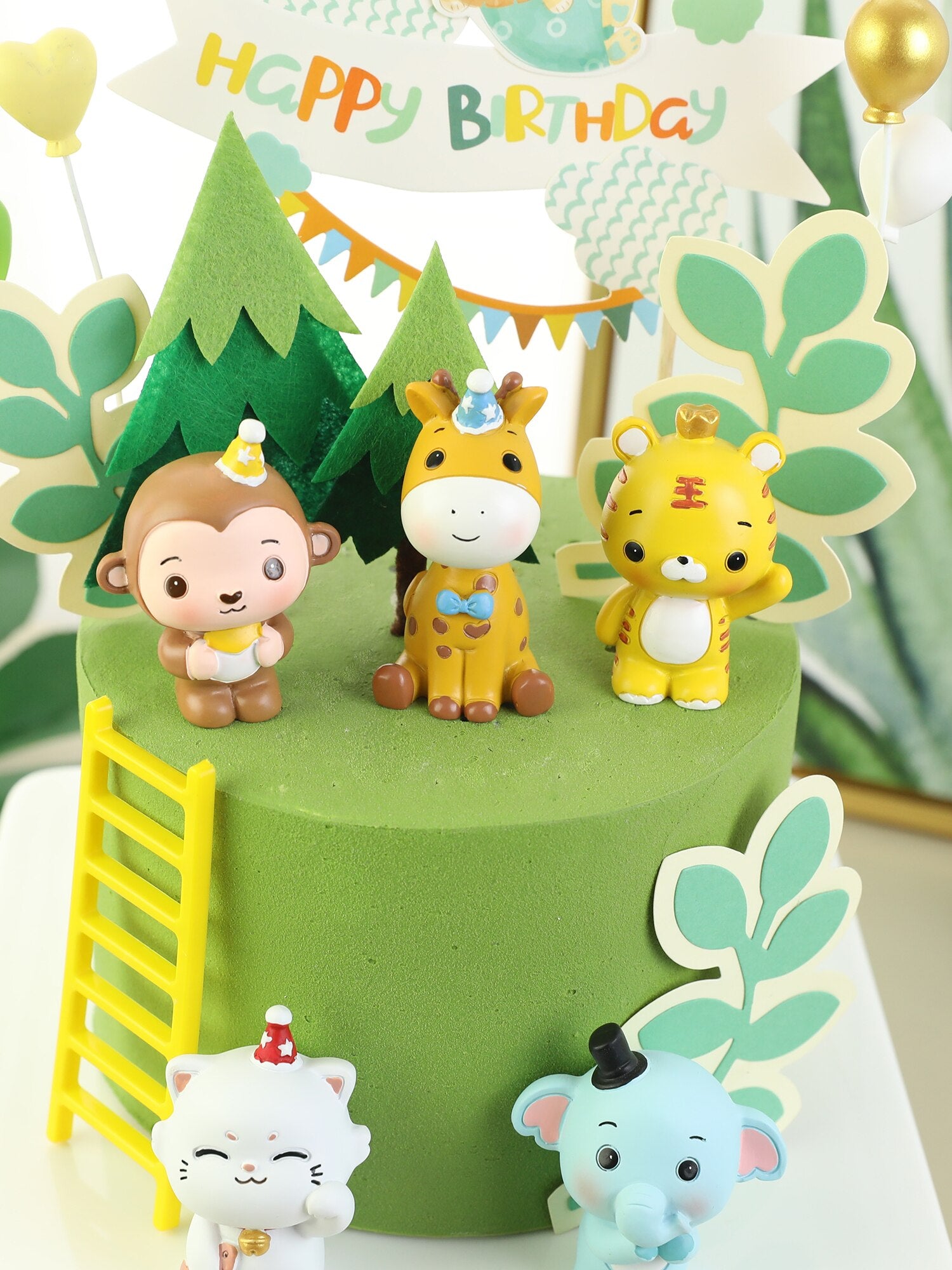 Safari Animals Cake Topper Decoration Happy Birthday Set Jungle Kids Lion Doll 