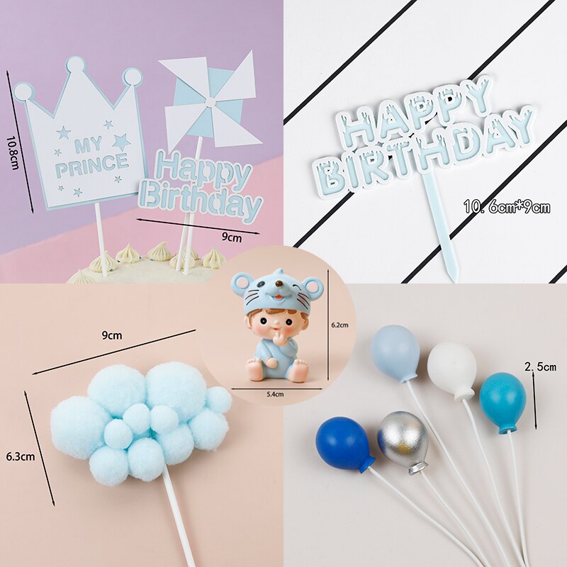 Mouse Boy Girl Windmill Pink Blue Cake Topper Kids Happy Birthday Party Decoration Baby Shower Supplies Lovely Gifts 