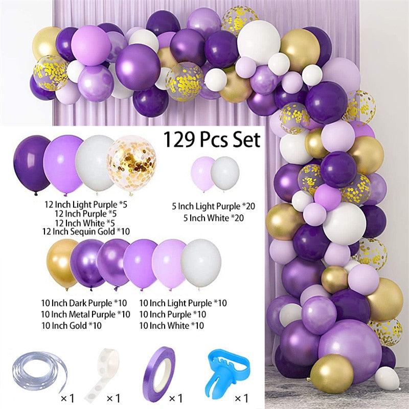 Purple Balloons Garland Arch Kit Light Purple White Gold Confetti Ballons Arch Chain For Girls Birthday Wedding Party Decor PartyDecorHQ