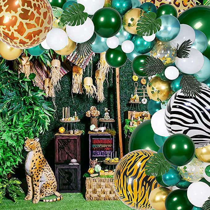 PCS Jungle Theme Party Decoration Metallic Green Balloon Arch Kit Boys Birthday Leopard Pattern Artificial Leaves Inflatable Decorations