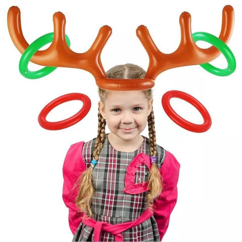 Set Inflatable Christmas Reindeer Antler Hat Ring Deer Balloon Party Game Holiday Toss Circle Gaming Inflated Kid Toy 