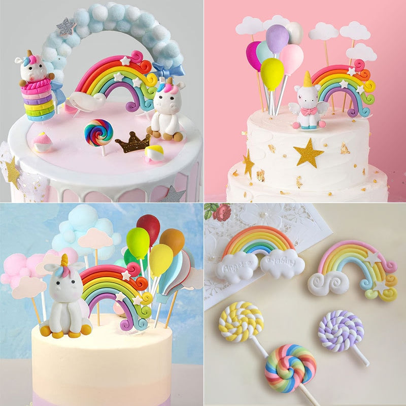 Mini Cute Rainbow Cake Topper Unicorn Brithday Party Supplies Gift Rainbow Cake Topper Decor 1st Girl Birthday Cake Decor PartyDecorHQ