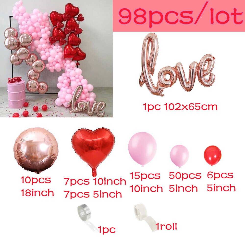 pcs/lot Gaint Link Rose Gold Love Balloons Garland Arch Valentines Day Wedding Party Heart Balloon Decoration Globos Inflatable Decorations