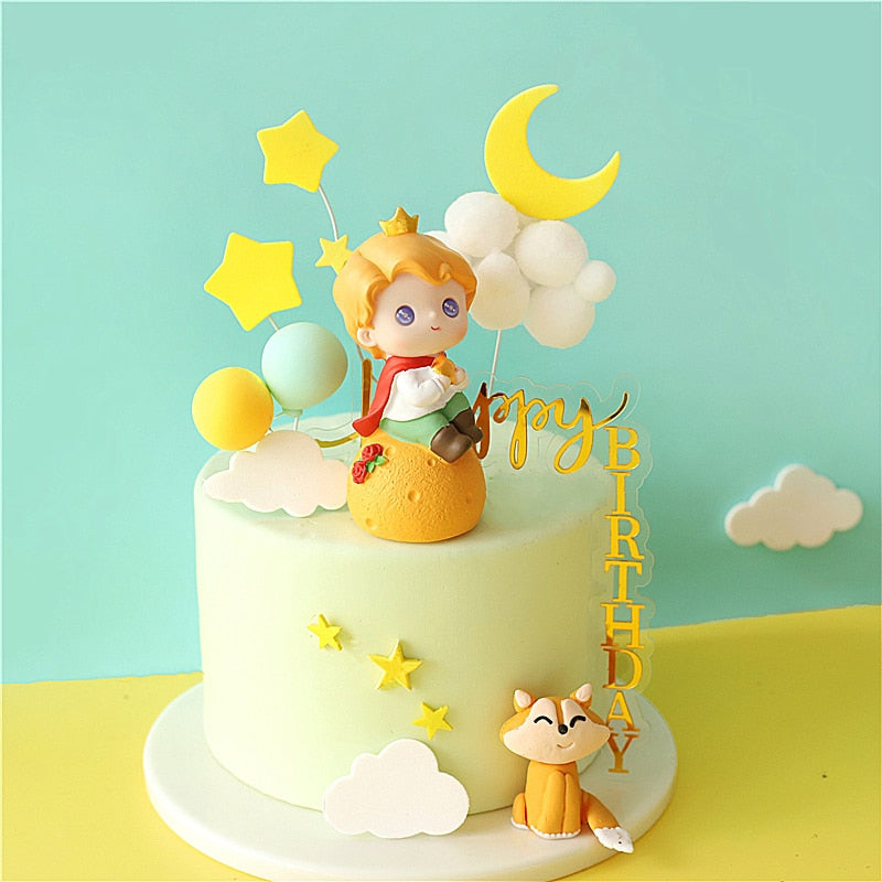 Cute Fox Stars Moon Clouds Prince Resin Creative Crafts Cake Decorations Little Boy Model Micro Landscape Cake Topper Decor PartyDecorHQ