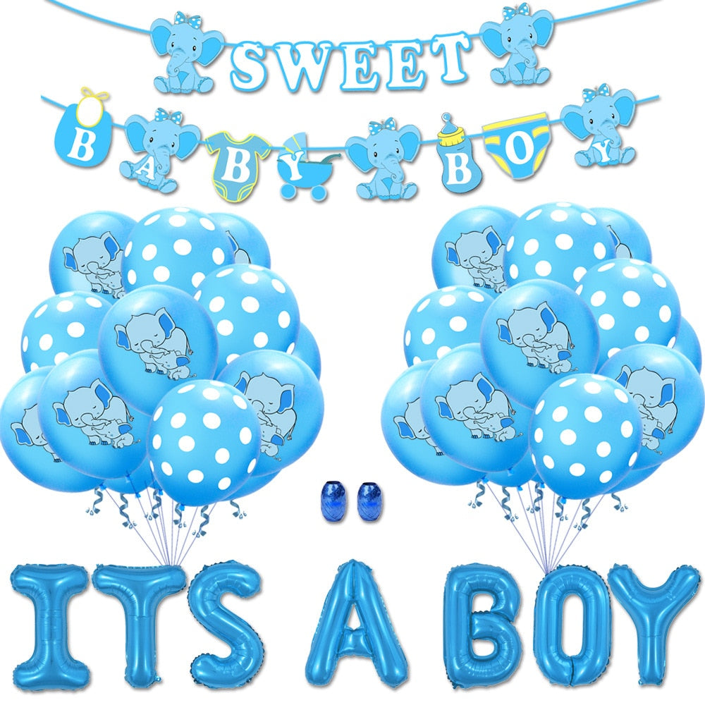 Elephant Theme Gender Reveal Party Decoration Baby Bottle Banner Girl Boy Foil Balloon Shower 