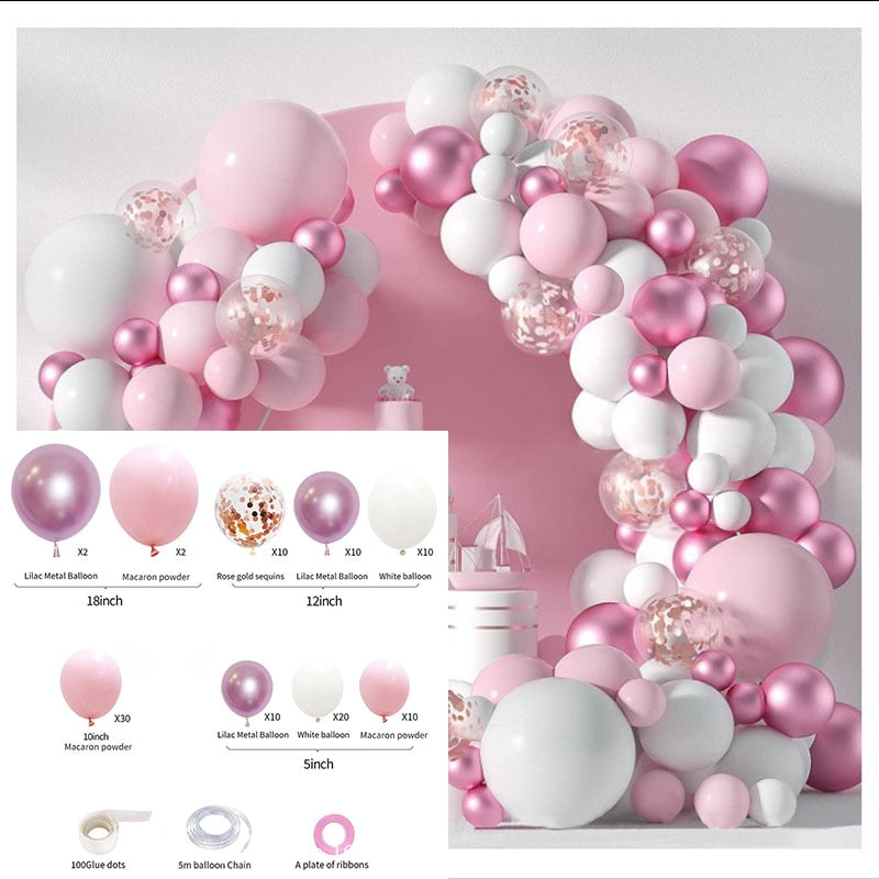 Pack Pink Balloon Kit Baby Girls Birthday Decorations DIY Latex Arch Garland Wedding Party First Decor Inflatable