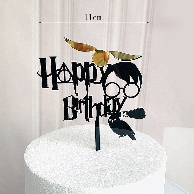 Dark Cartoon Happy Birthday Acrylic Cake Topper Cute Boy Witch Kids Party Decorations Baby Shower 