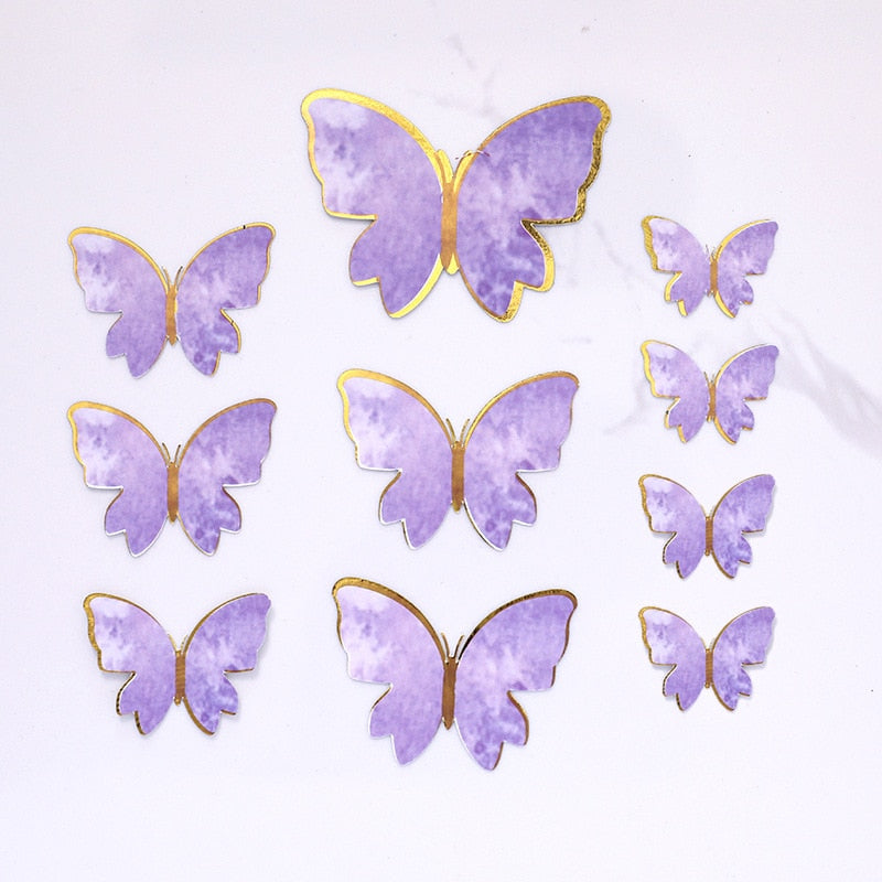 Set Gold Butterfly Cake Topper Decoration Happy Birthday Girl Wedding Bride Dessert Decor Baby Shower Supplies Gifts 