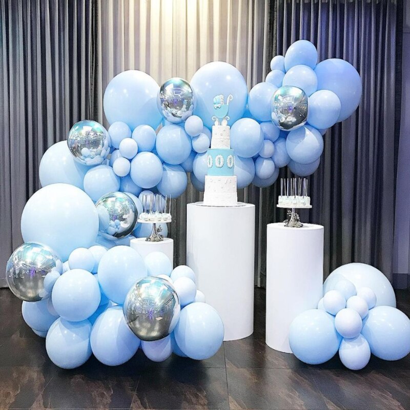 Macaron Balloons Arch Set Blue Silver Balloon Garland Wedding Birthday Theme Party Baby Baptism Shower Decoration Inflatable Decorations