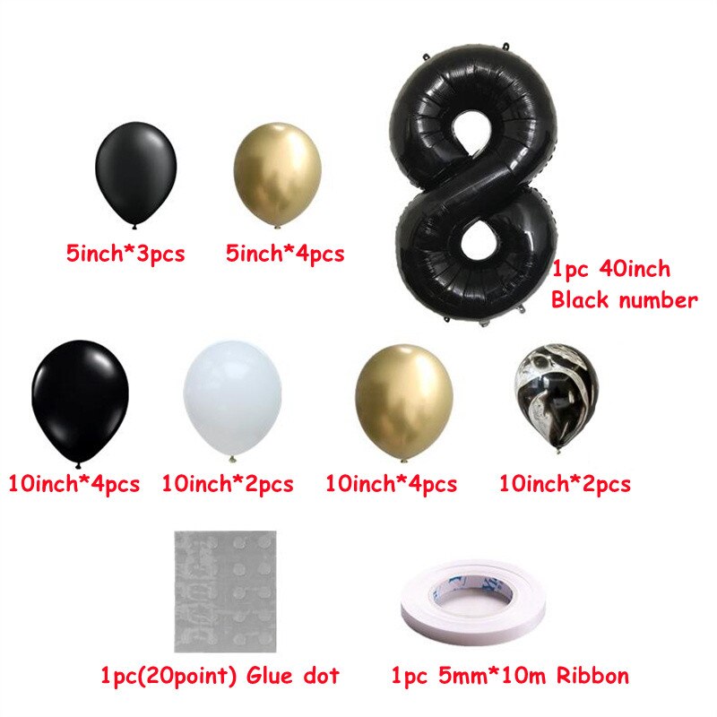 pcs inch Black Number Chrome Agate Set Figures Globos Baby Shower Birthday Party Metallic Decor Balloon 