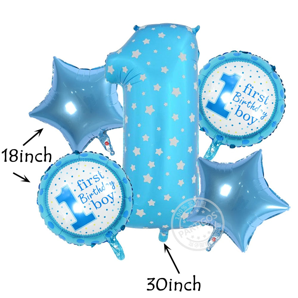 5pcs large blue pink number 1 aluminum foil balloons baby 1st birthday wedding birthday party baby shower decor air inflatable PartyDecorHQ