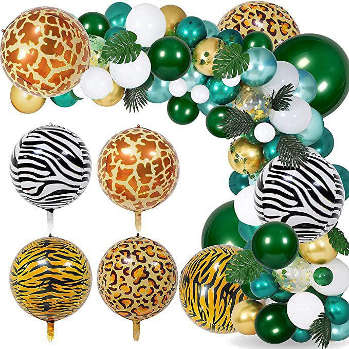 PCS Jungle Theme Party Decoration Metallic Green Balloon Arch Kit Boys Birthday Leopard Pattern Artificial Leaves Inflatable Decorations