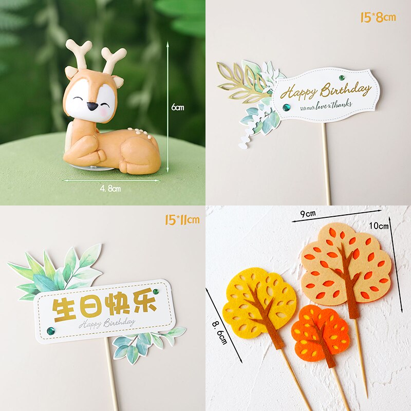 Lovely deer Baby Cake Toppers Cartoon Animal Forest Kid`s Birthday Party Decoration Deer Trees Cupcake Cakes Baking 