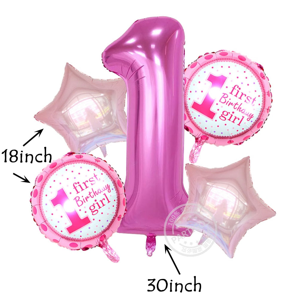 5pcs large blue pink number 1 aluminum foil balloons baby 1st birthday wedding birthday party baby shower decor air inflatable PartyDecorHQ