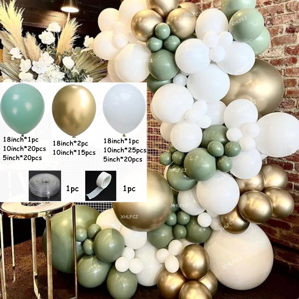 pcs Retro Green Gold Chrome Balloon Garland Arch Kit Avocado Balloons Wedding Birthday Party Decorations Baby Shower Inflatable