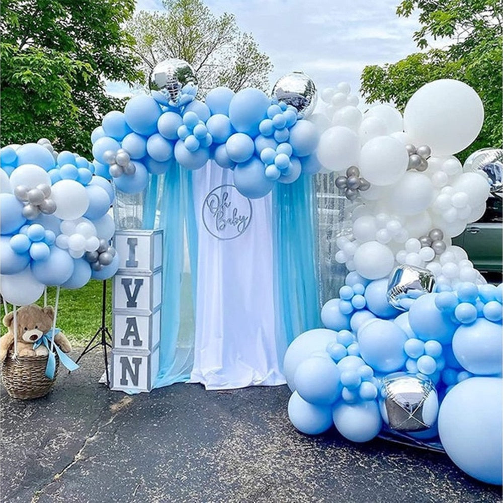 Baby Shower Balloons Pastel Blue White Silver Balloon Garland pcs Arch Balls Wedding Birthday Party Decor Globos Supplies Inflatable Decorations