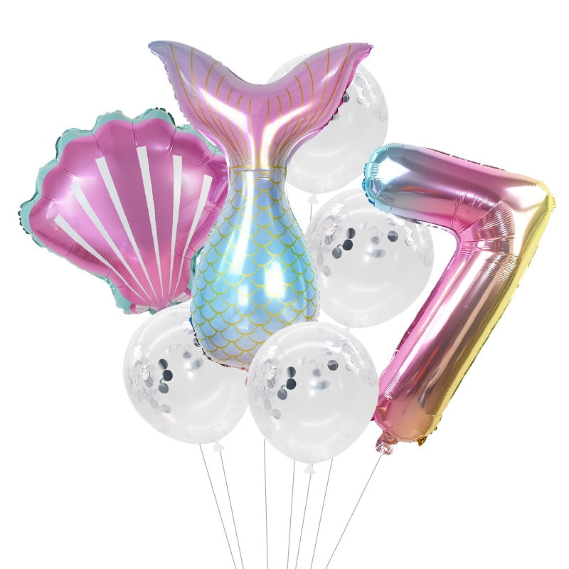 Pcs/Set Mermaid Party Number Foil Balloon Combination Baby Shower Birthday Decorations Helium Balloons 