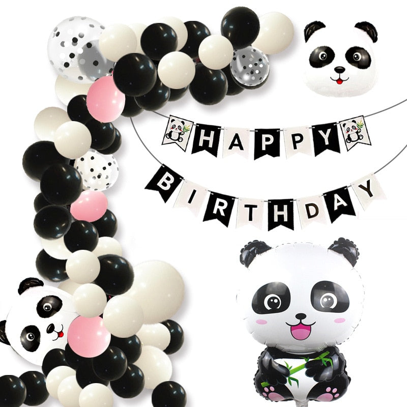 Panda Theme Party Decoration Black White Pink Balloon Garland Arch Foil Boys Girls Birthday Supplies Inflatable Decorations