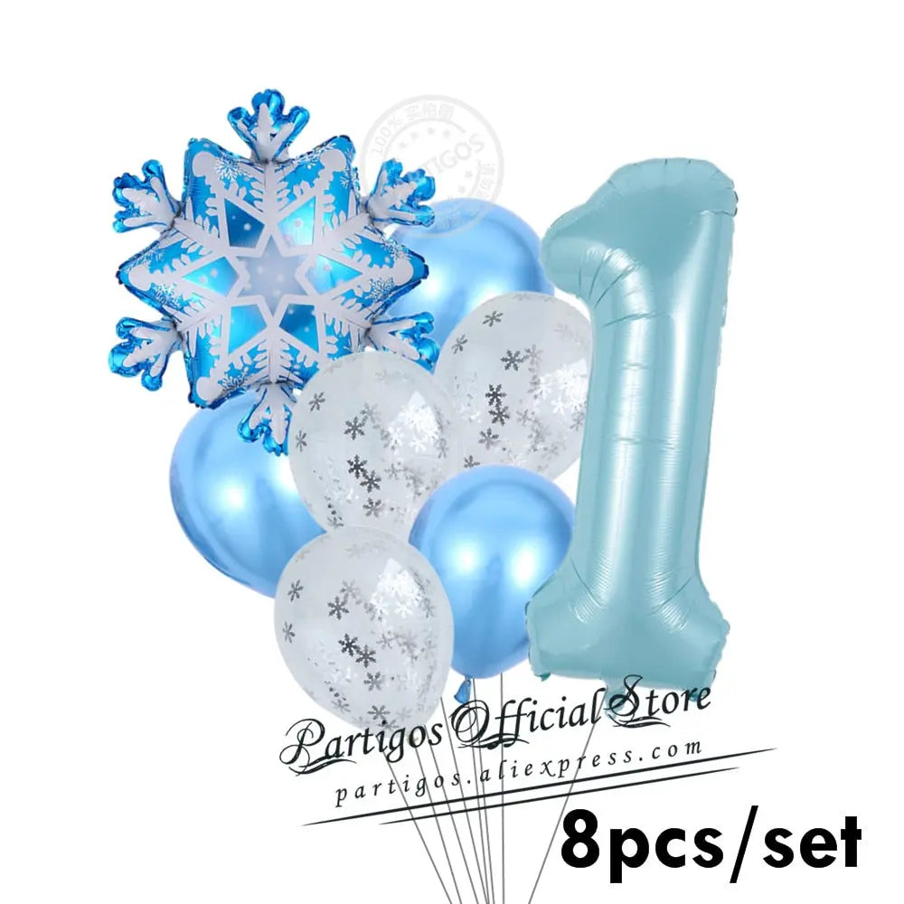 1 set Mix Snowflake Foil Balloons 40inch Ice blue number ballons Winter ice snow Party Birthday party Decoration Elsa Ballon-PartyDecorHQ