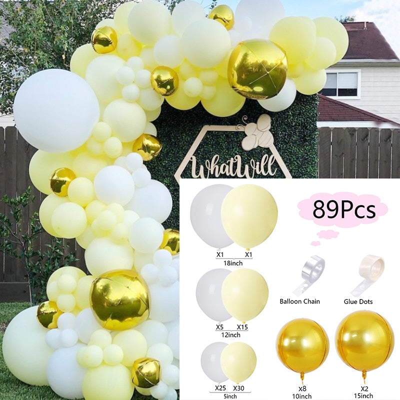 Macaron Latex Balloons Arch Set Yellow White Gold Balloon Garland Baby Baptism Shower Wedding Birthday Party Balloon Decoration PartyDecorHQ