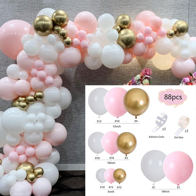 Balloons Arch Set Pink White Balloon Garland Baby Baptism Girl Shower Wedding Kids Adult Birthday Party Metal Decoration Inflatable Decorations