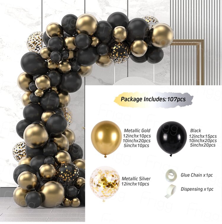 Black Gold Balloon Garland Arch Happy Birthday Party Decoration Kids Graduation Latex Baloon Wedding Decor Inflatable Decorations