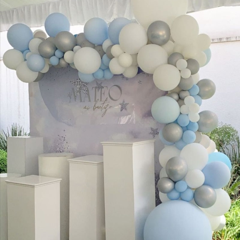 Latex Baby Shower Baptism Balloons Arch Set Blue White Silver Balloon Garland Birthday Party Anniversary Decoration Inflatable Decorations