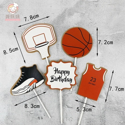 Basketball Theme Happy Birthday Cupcake Topper Cute Sport Fans Cake Boys Party Dessert Decorations Gift 