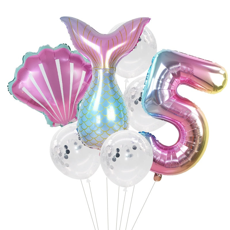 Pcs/Set Mermaid Party Number Foil Balloon Combination Baby Shower Birthday Decorations Helium Balloons 