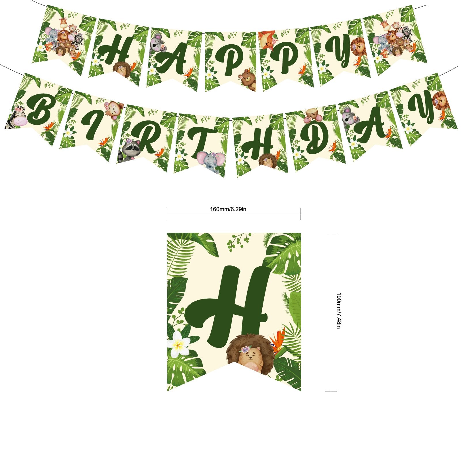 Forest Animal Theme Birthday Party Decoration Set Green confetti Balloon Elephant Hedgehog Monkey Cake Toppers Boys Girls 