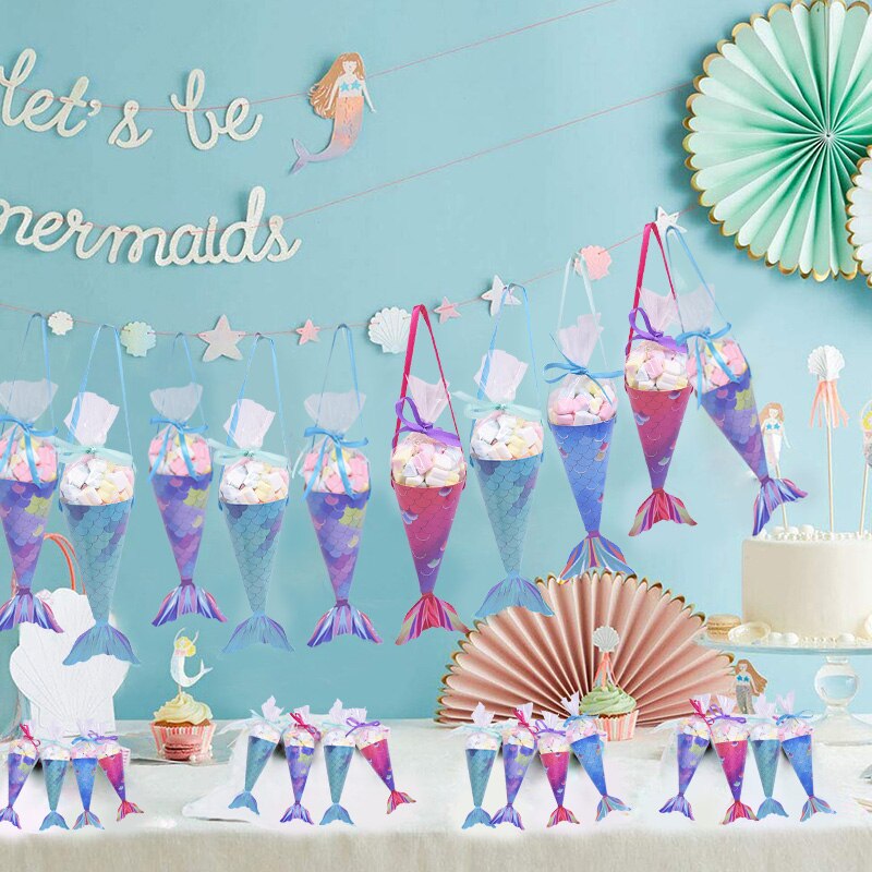 pcs Mermaid Paper Candy Gift Box Invitation Card Gifts Bags Girls Birthday Treat Party Boxes 